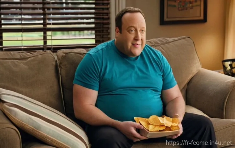 Kevin James 킹 오브 퀸즈와 코미디 - **Prompt:** A medium shot of Kevin James as Doug Heffernan, in his cozy suburban living room, seated...